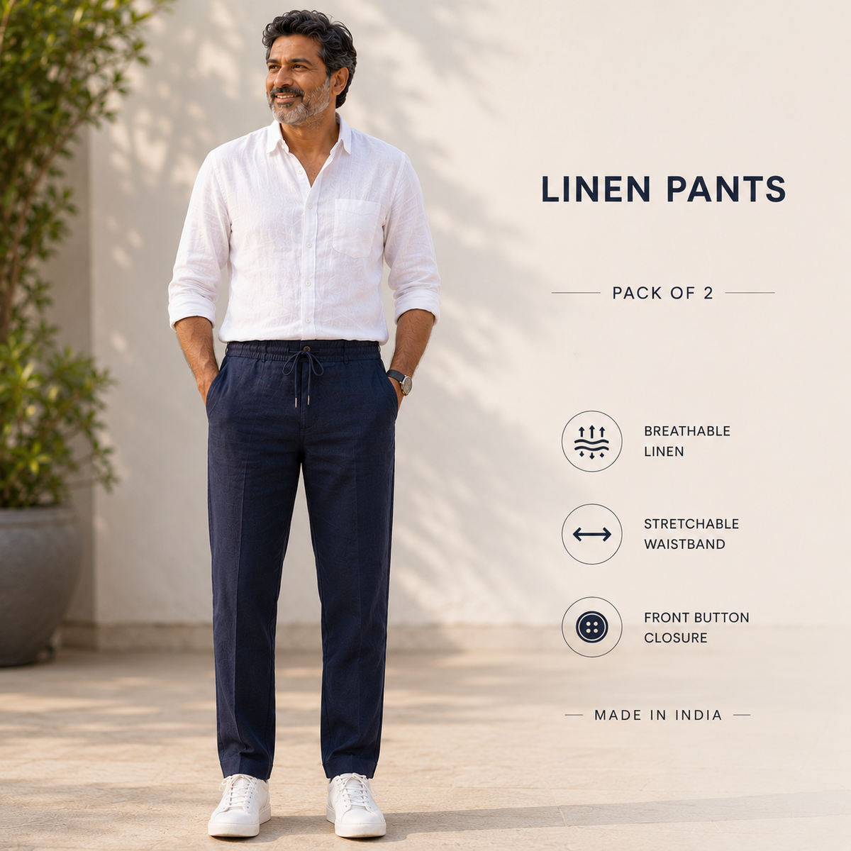 Linen Pants for 45+Yrs Men (Set of 2)
